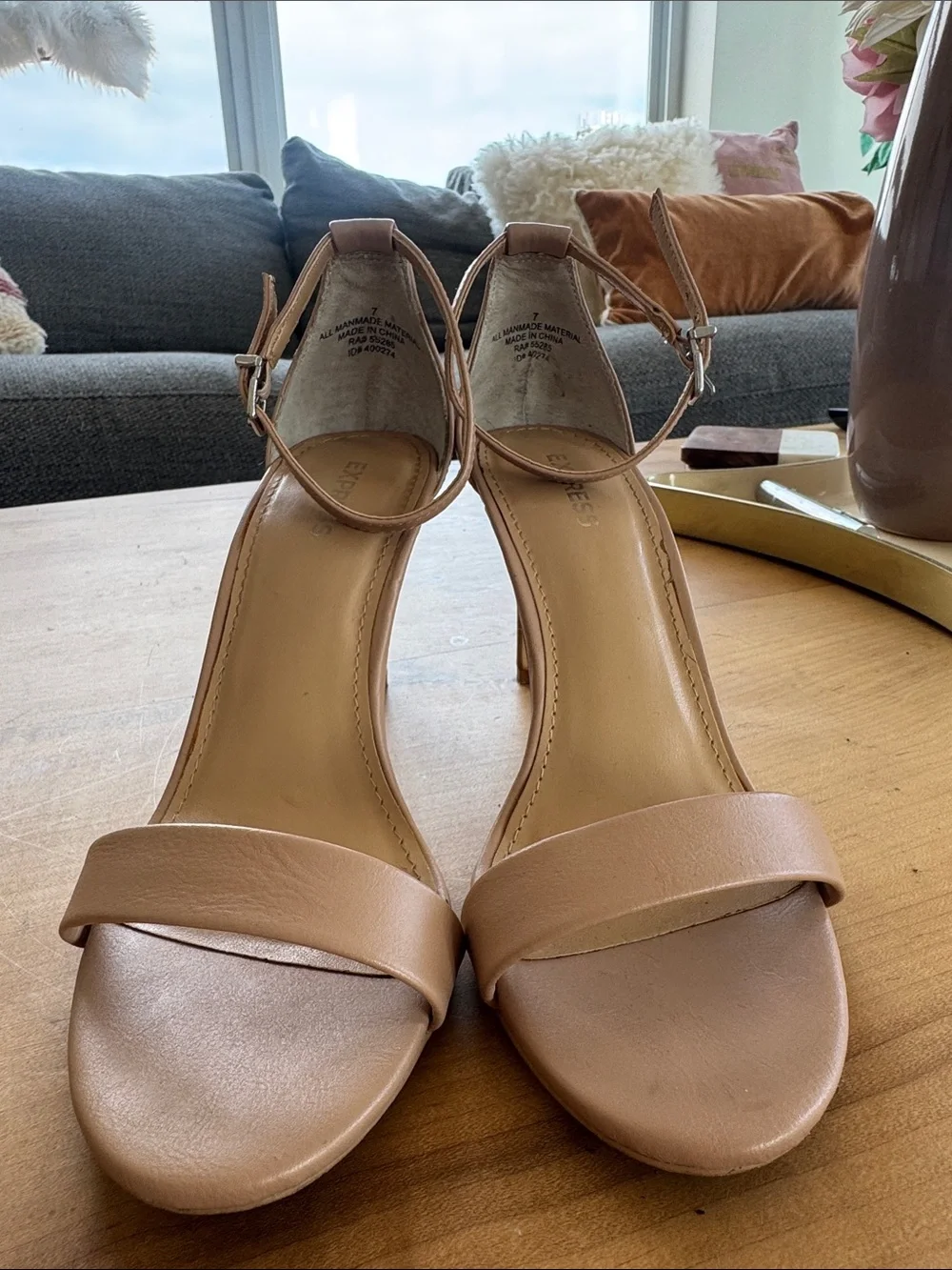 Express Nude Ankle-Strap High Heels Strappy Sandal Heels Size 7